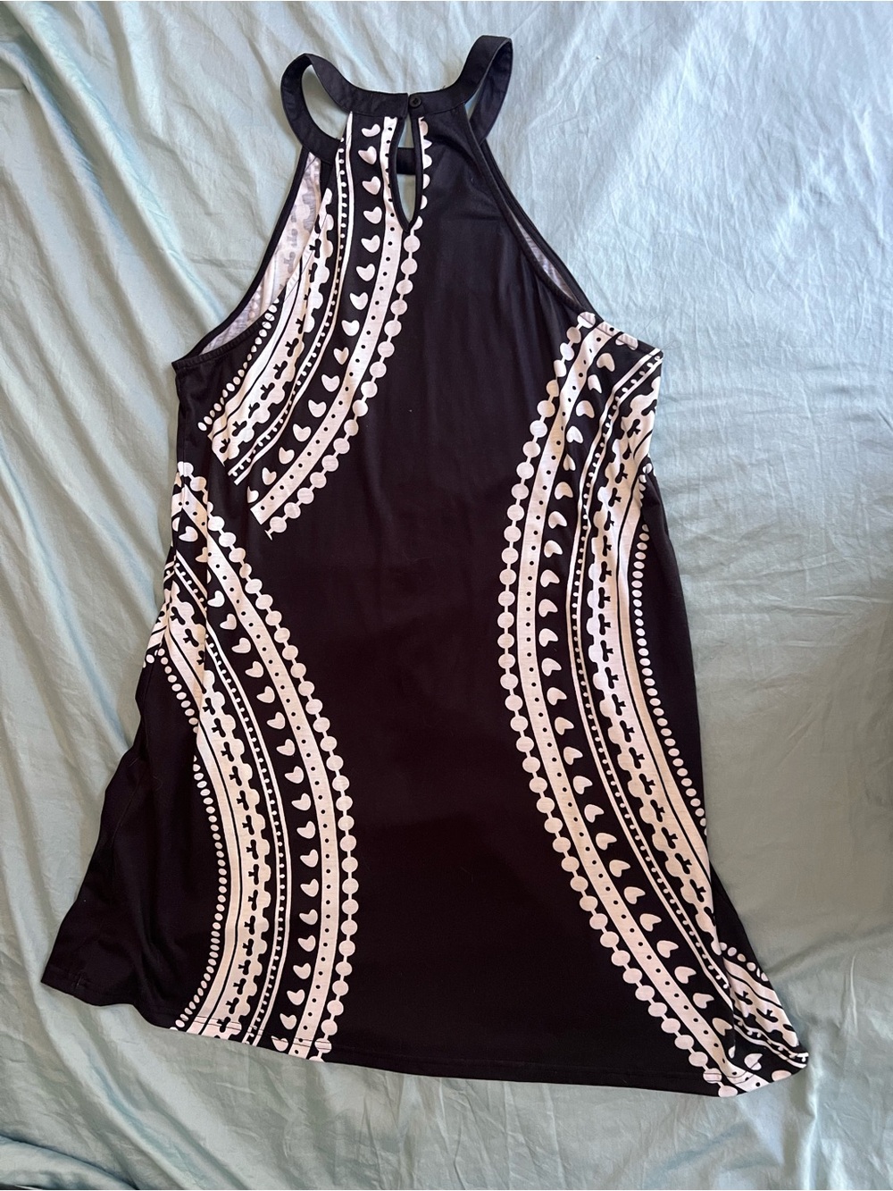 Black and White Sleeveless Printed Halter Mini-Dress, Size XL - Picture 3 of 4
